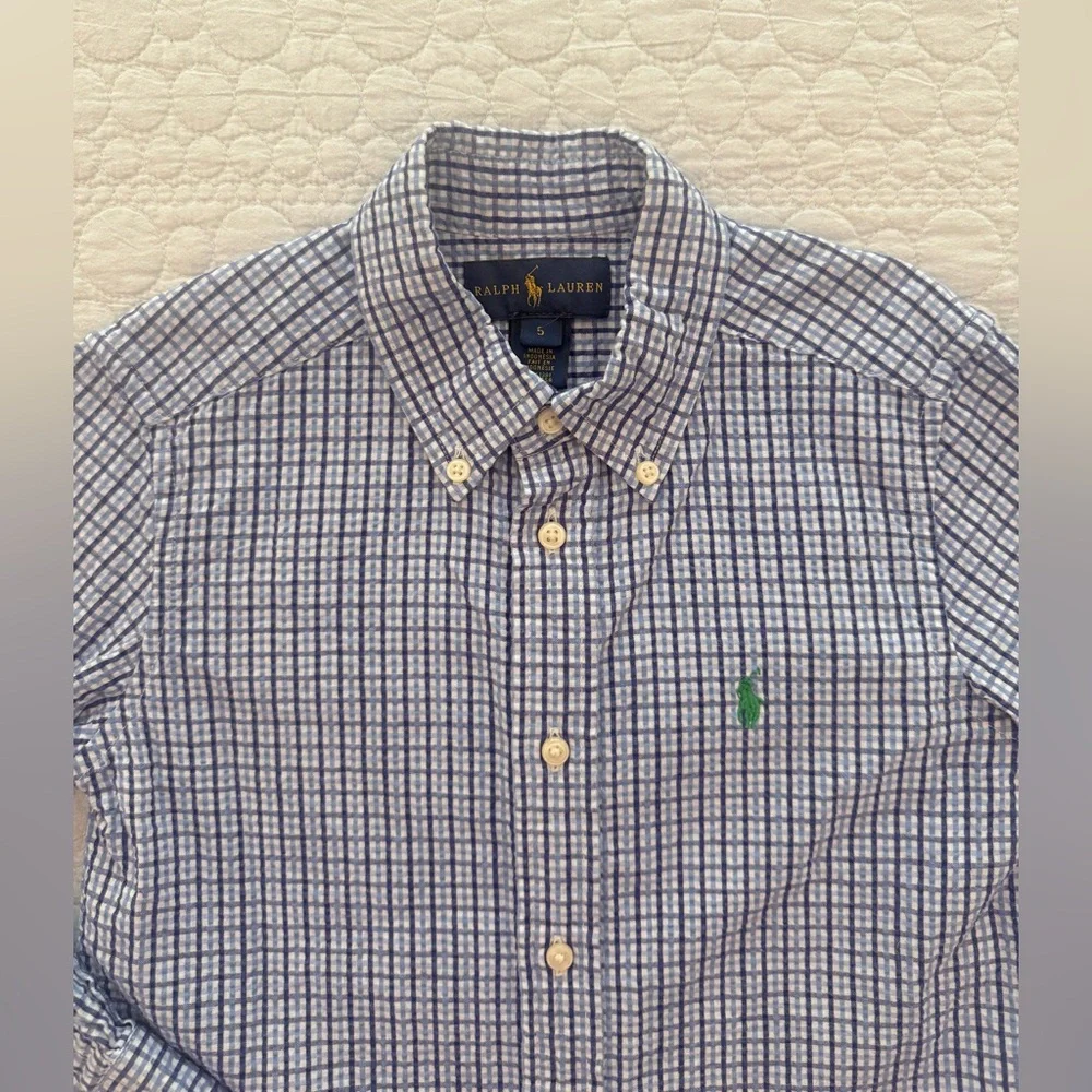 Ralph Lauren Long Sleeve Gingham Seersucker Shirt - size 5